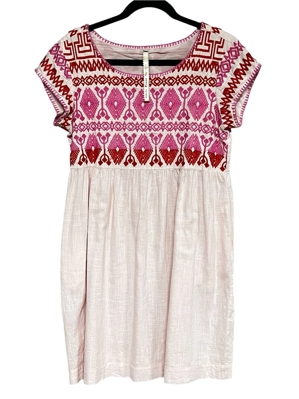 Uncle Frank Boho Embroidered Babydoll Dress - Geometric Design Small